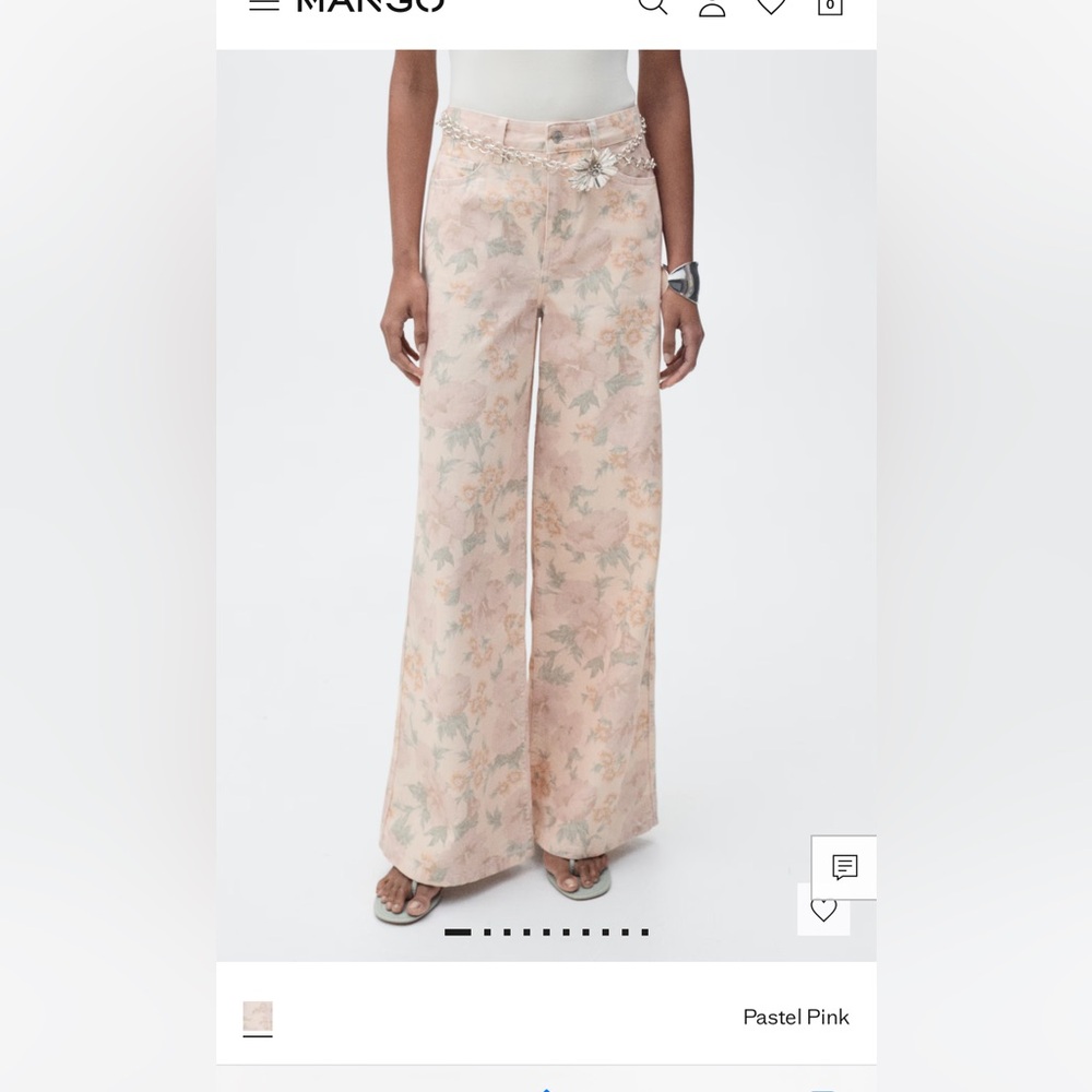 Mango Pastel Pink Floral Wide Leg Jeans NEW with tags